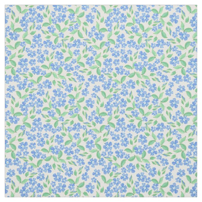 Pretty Ditsy Blue Green White Periwinkle Flowers Fabric (Swatch)