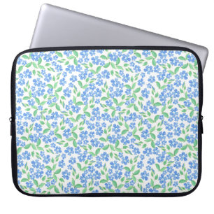 Pretty Ditsy Blue Green White Periwinkle Flowers Laptop Sleeve