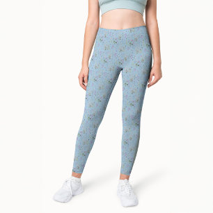 Pretty Ditsy FLoral Blue Pattern Watercolor Leggings