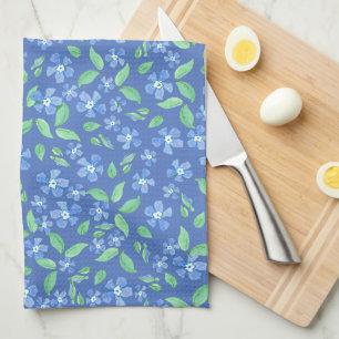 Pretty Ditsy Periwinkle Blue Green Floral Pattern Kitchen Towel