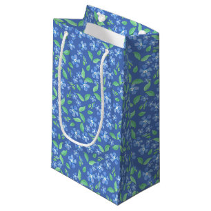 Pretty Ditsy Periwinkle Blue Green Floral Pattern Small Gift Bag
