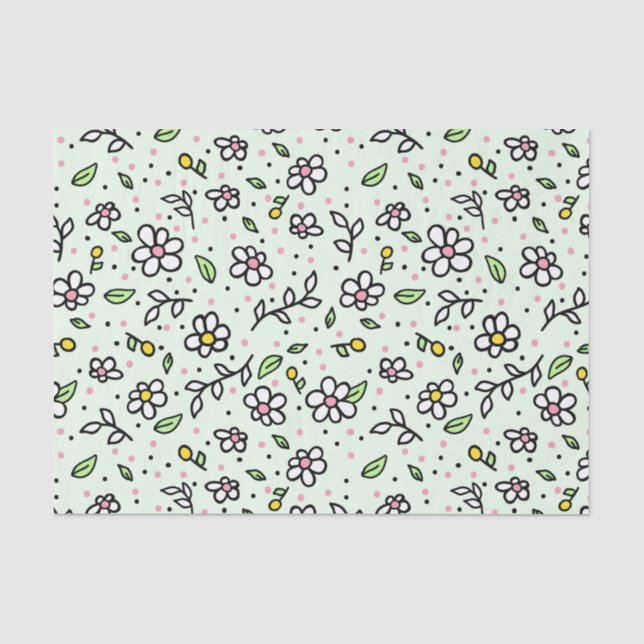 Pretty Doodle Daisy Flowers Cute Girly Pattern Tissue Paper (Front)