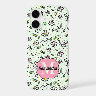 Pretty Doodle Daisy Flowers Cute Pattern Monogram