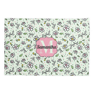 Pretty Doodle Daisy Flowers Cute Pattern Monogram Pillowcase