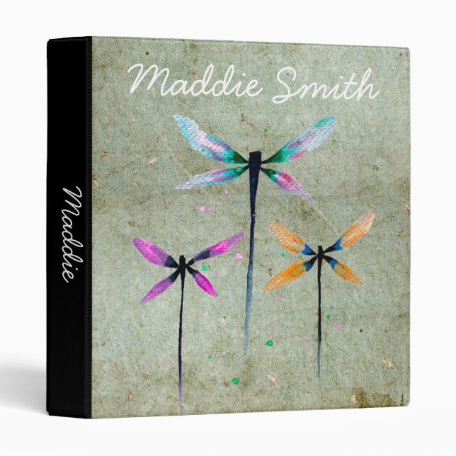 Pretty dragonflies watercolor illustration binder (Front/Spine)