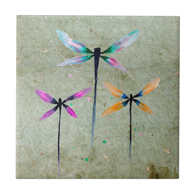 Pretty dragonflies watercolor illustration tile (Front)