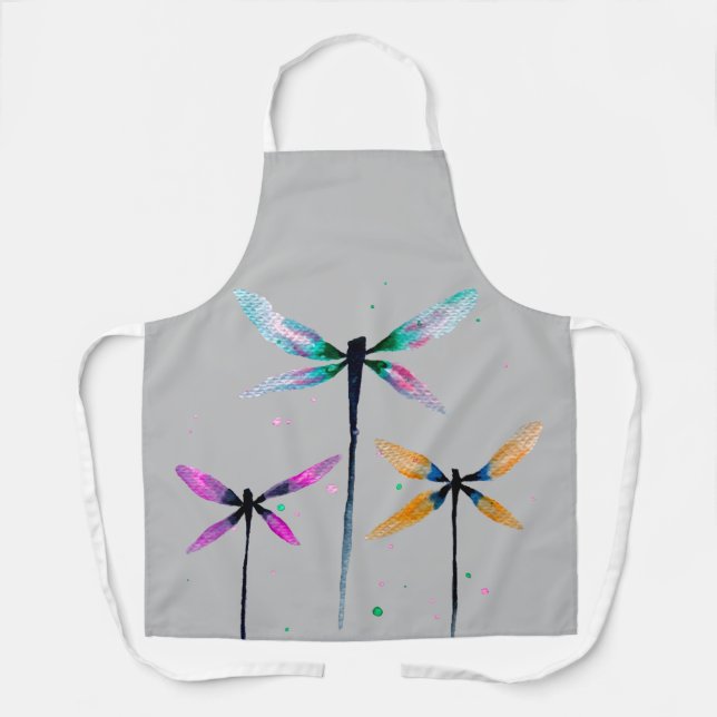 Pretty dragonflies watercolor rustic apron (Front)