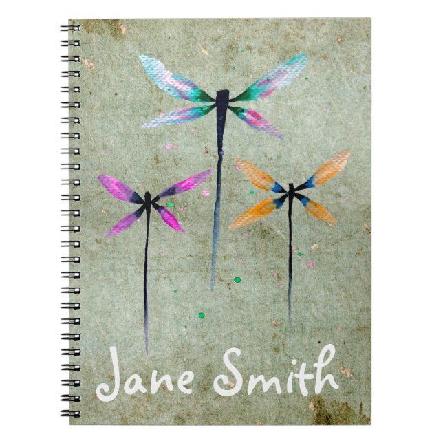Pretty dragonflies watercolor rustic notebook (Front)
