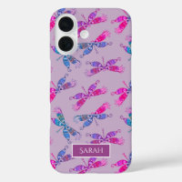 Pretty Dragonfly Purple Blue Pattern Personalised