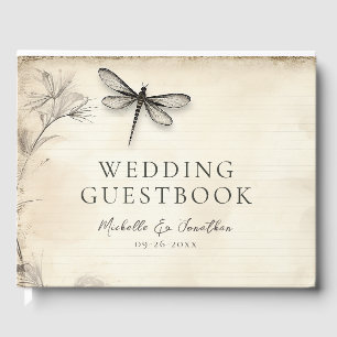 Pretty Dragonfly Sketch Vintage Journal Wedding Guest Book