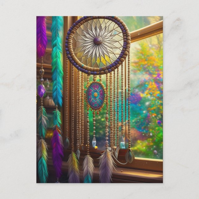 Pretty Dreamcatcher in Window Purple Boho Postcard (Front)