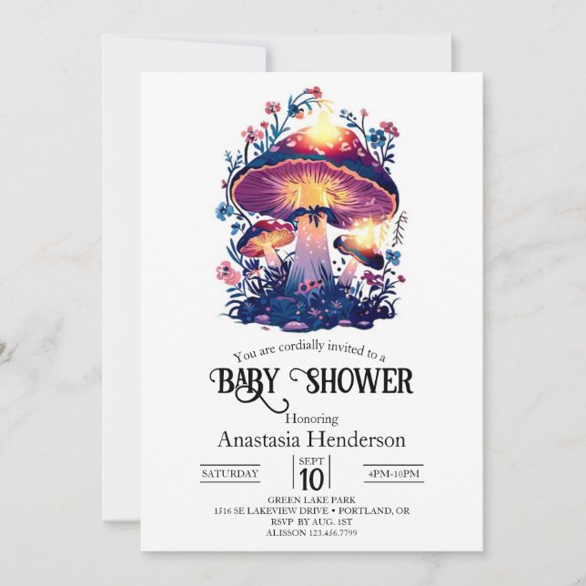 Pretty Dreamy Mushroom Baby Shower Invitation (Front)