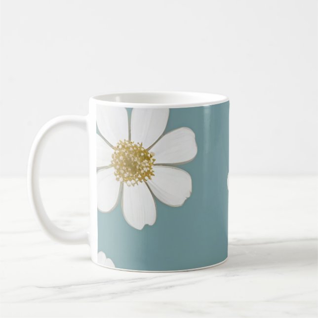 Pretty Duck Egg Blue with Daisies  Coffee Mug (Left)