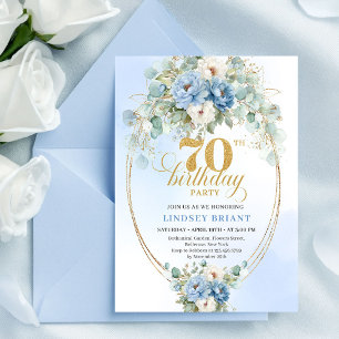 Pretty Dusty Blue Peonies 70th Birthday Invitation