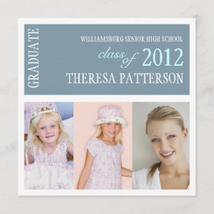 Pretty Dusty Blue Photo Collage Graduation Party Invitation