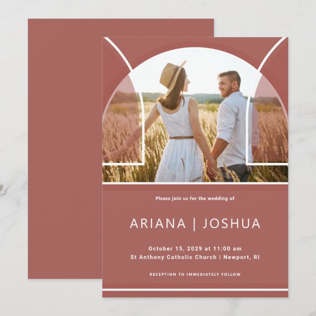 Pretty Dusty Rose Arch Photo Wedding Invitation (Front/Back)