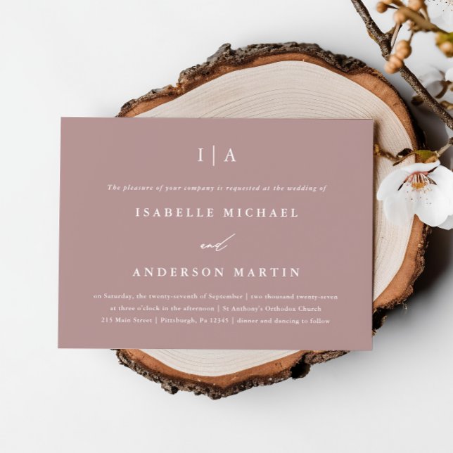 Pretty Dusty Rose Monogram Photo Wedding Invitation (Creator Uploaded)