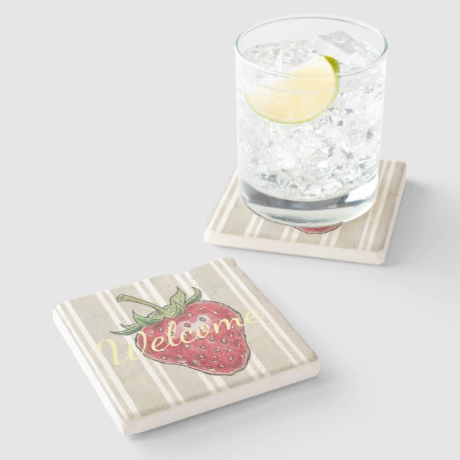 Pretty dusty stripped background natural color stone coaster (Side)