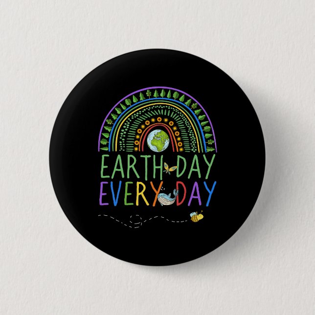 Pretty Earth Day Every Day Rainbow With Trees Eart 2 Inch Round Button (Front)