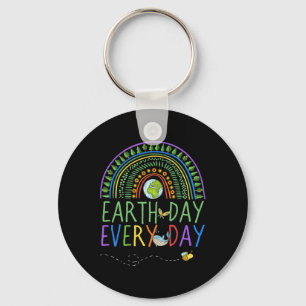 Pretty Earth Day Every Day Rainbow With Trees Eart Keychain