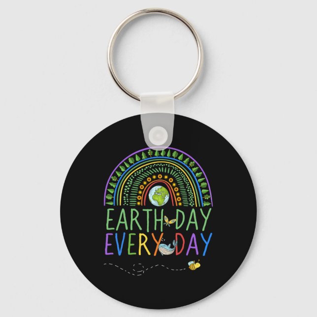 Pretty Earth Day Every Day Rainbow With Trees Eart Keychain (Front)