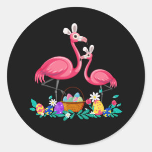 Pretty Easter Flamingo with Easter Basket Easter E Classic Round Sticker