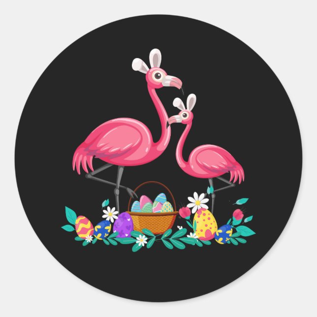 Pretty Easter Flamingo with Easter Basket Easter E Classic Round Sticker (Front)