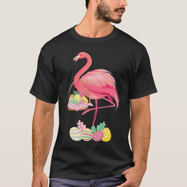 Pretty Easter Flamingo with Easter Basket Easter T-Shirt (Front)