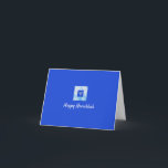 Pretty Elegant Blue Menorah  Holiday Card<br><div class="desc">Lovely menorah graphic with "HAPPY HANUKKAH" in script lettering. Personalize with your name.</div>