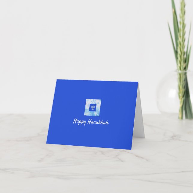 Pretty Elegant Blue Menorah  Holiday Card (Front)