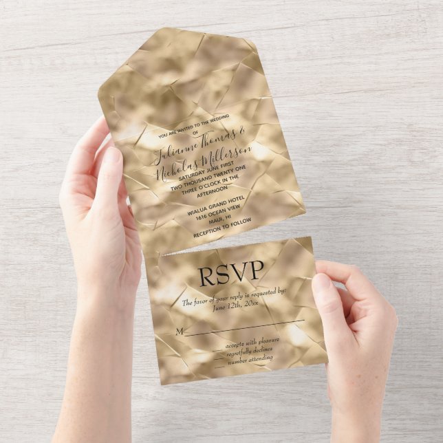 Pretty Elegant Champagne Gold Glam All In One Invitation (Tearaway)