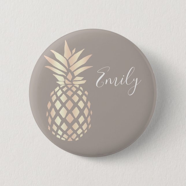 Pretty elegant copper rose gold pineapple & grey 2 inch round button (Front)