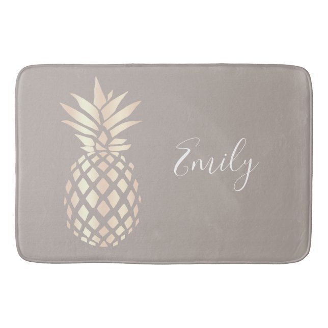Pretty elegant copper rose gold pineapple & grey bath mat (Front)