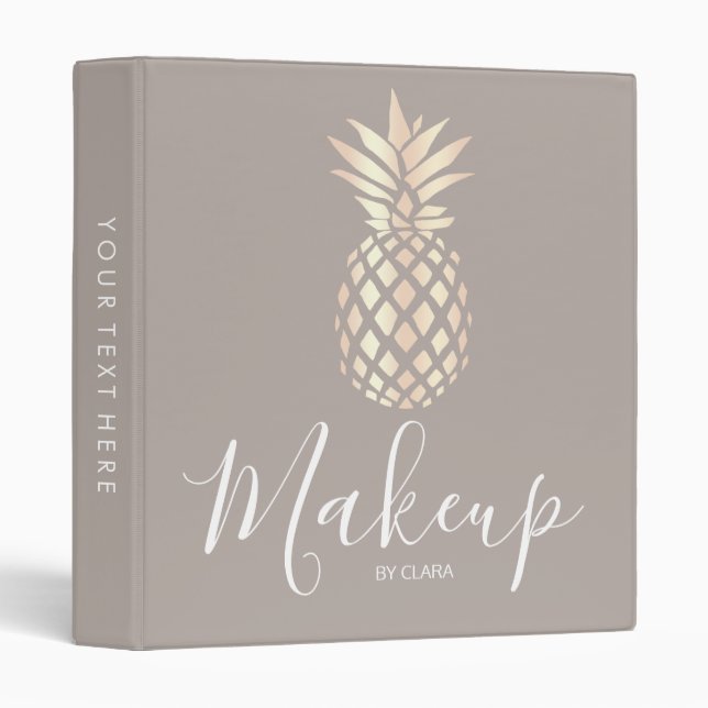 Pretty elegant copper rose gold pineapple & grey binder (Front/Spine)