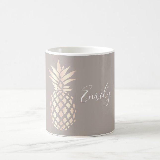 Pretty elegant copper rose gold pineapple & grey coffee mug (Center)