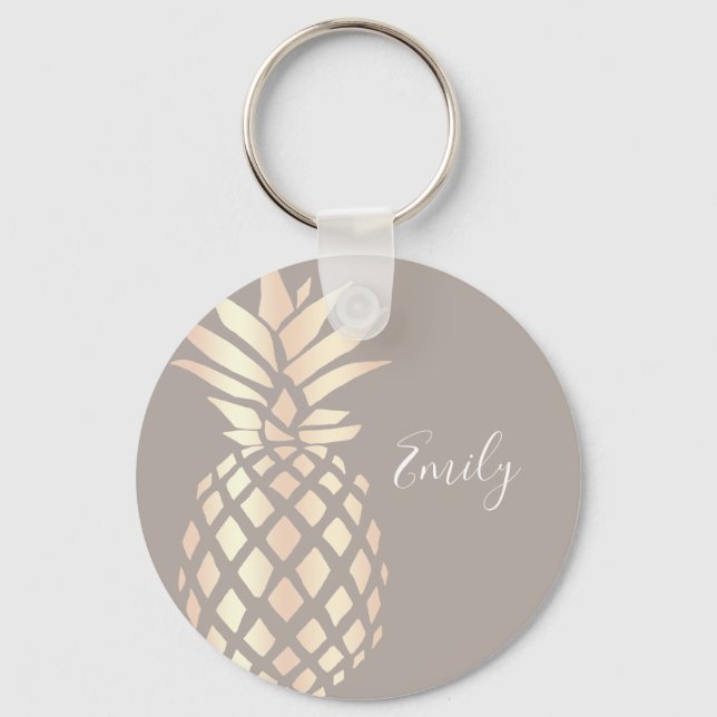 Pretty elegant copper rose gold pineapple & grey keychain (Front)