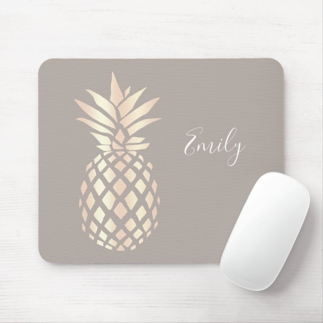 Pretty elegant copper rose gold pineapple & grey mouse pad (With Mouse)