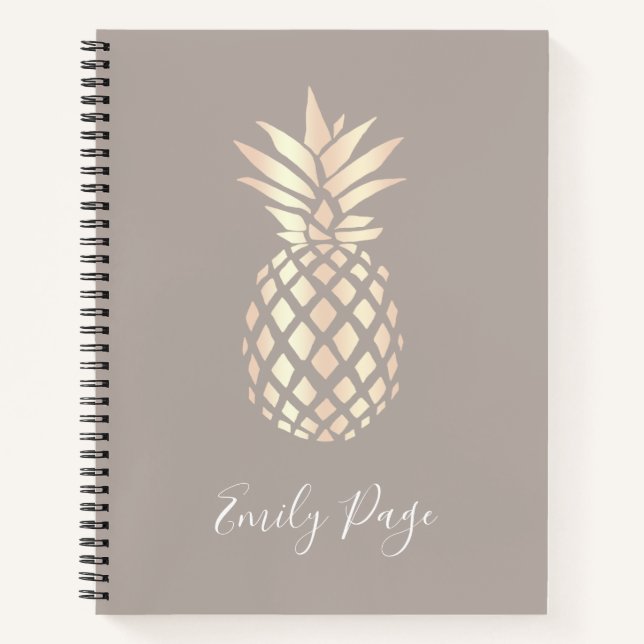 Pretty elegant copper rose gold pineapple & grey notebook (Front)