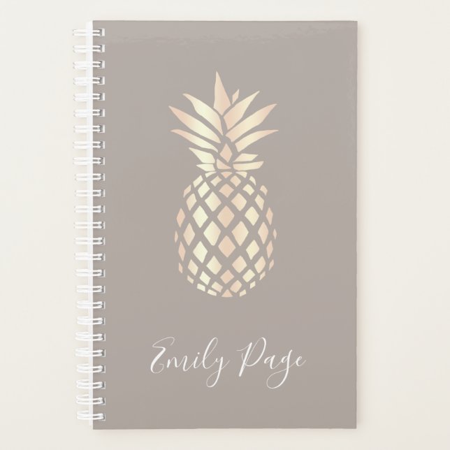 Pretty elegant copper rose gold pineapple & grey planner (Front)
