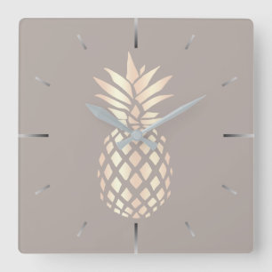 Pretty elegant copper rose gold pineapple & grey square wall clock