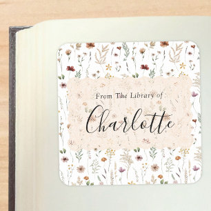Pretty Elegant Floral From The Library Bookplate  Square Sticker
