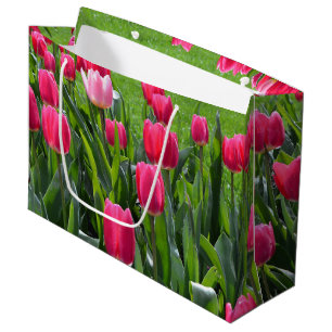 pretty, elegant fresh spring pink tulip flowers large gift bag