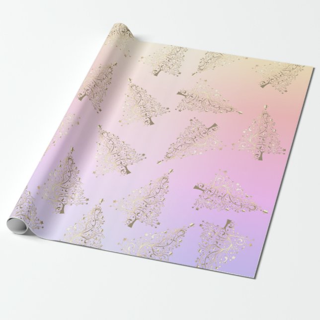 Pretty elegant holographic Christmas tree pattern Wrapping Paper (Unrolled)