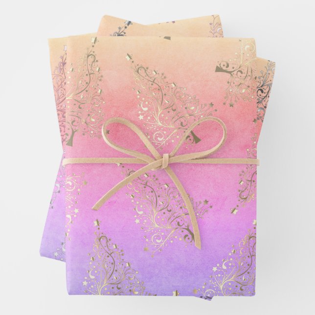 Pretty elegant holographic Christmas tree pattern Wrapping Paper Sheet (In situ)
