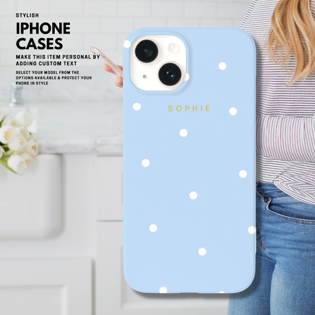 Pretty Elegant Minimal Simple Blue Cute Polka Dot Case-Mate iPhone Case (Creator Uploaded)