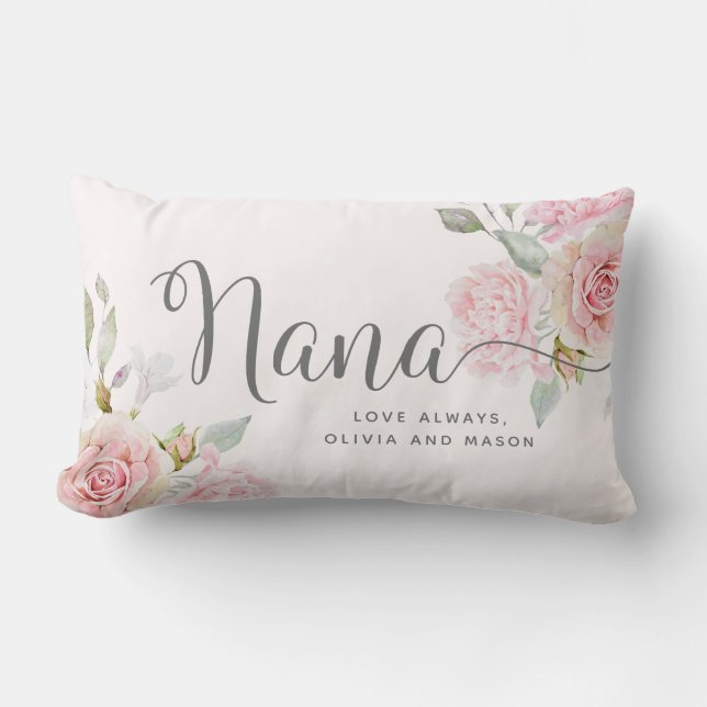 Pretty Elegant Pink Roses | Nana Lumbar Pillow (Front)