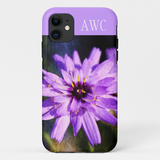Pretty, elegant purple daisy flower  monogram Case-Mate iPhone case (Back)