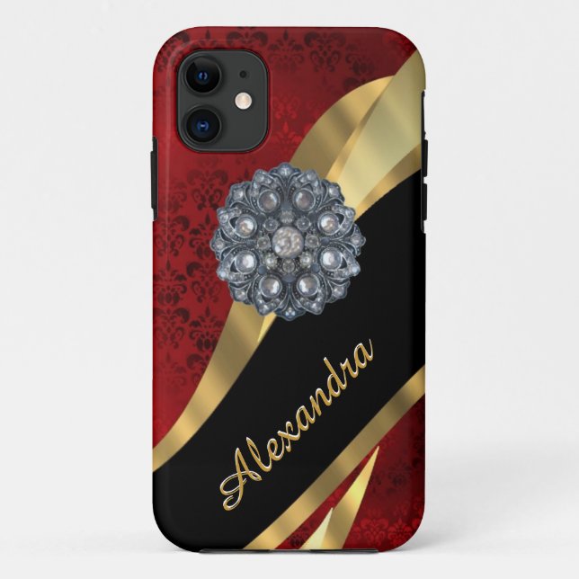 Pretty elegant red damask pattern personalized Case-Mate iPhone case (Back)