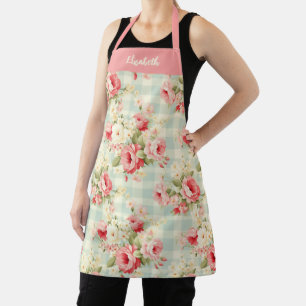 Pretty Elegant Script Botanical Floral Apron