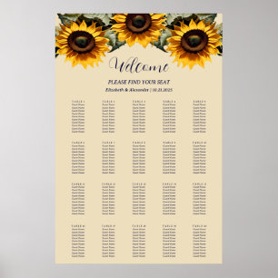 Pretty elegant sunflowers wedding seating chart